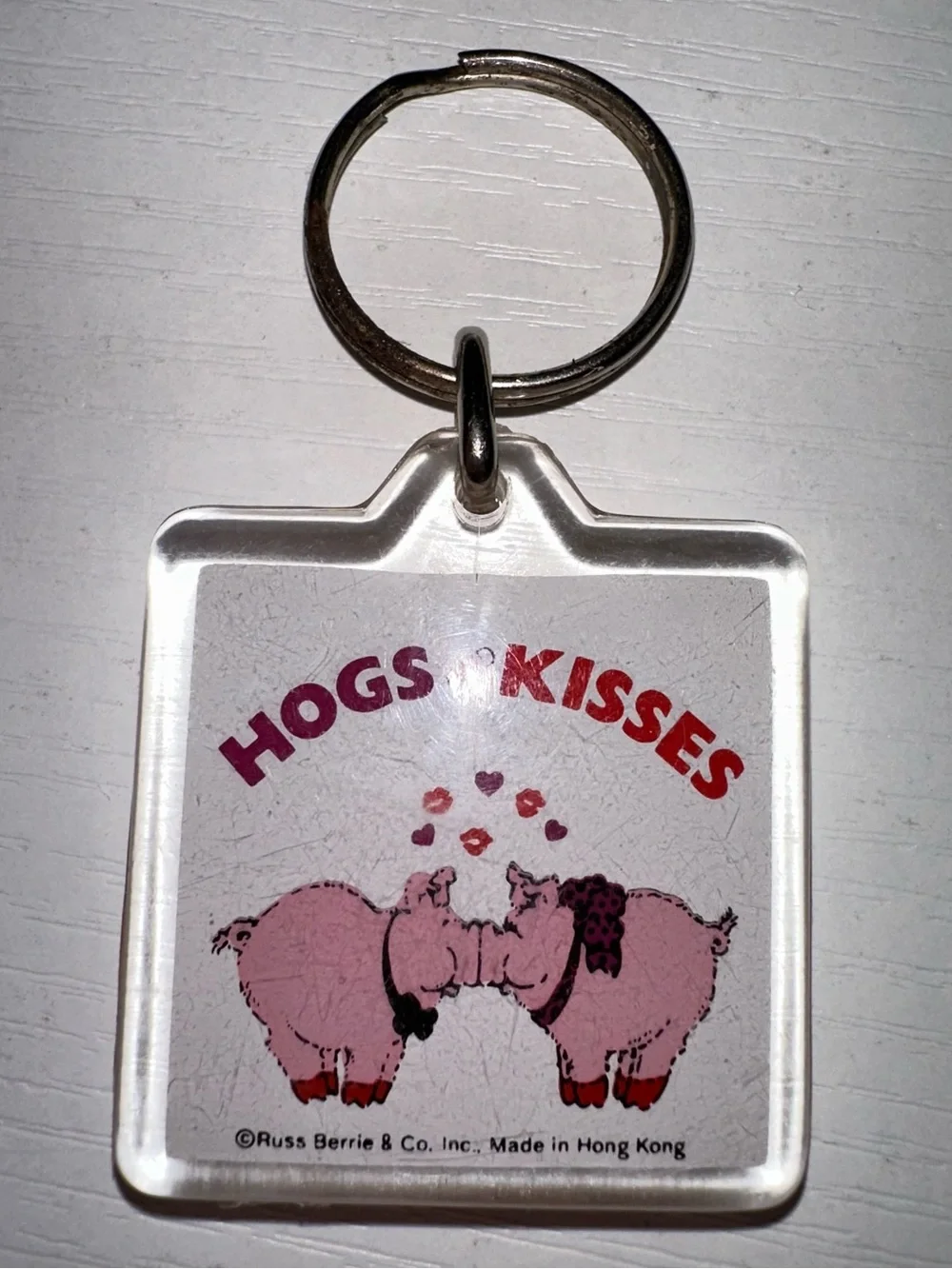 Vtg “Hogs and Kisses” Pig Keychain